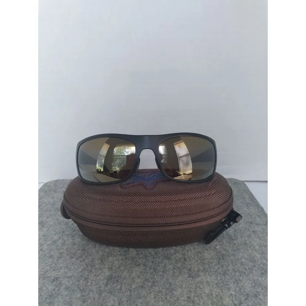 Maui Jim Sport Sunglasses with Protective Case - Matte Black Frame Mirror Lenses